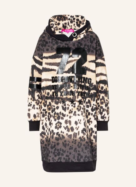 yippie hippie Hoodie-Kleid mit Schmucksteinen, Farbe: SCHWARZ/ BEIGE (Bild 1)