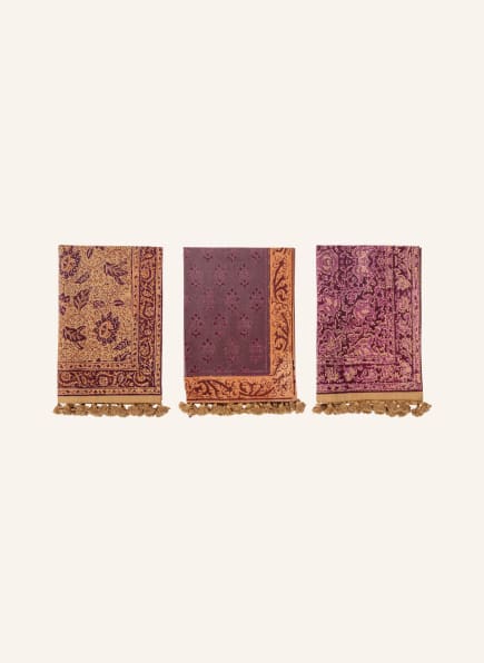 Bloomingville Set of 3 dish towels LURA, Color: FUCHSIA/ DARK ORANGE/ BEIGE (Image 1)