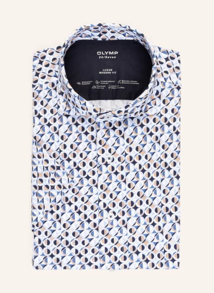 OLYMP Kurzarm-Hemd Luxor 24/Seven modern fit aus Jersey, Farbe: WEISS/ HELLBLAU/ CAMEL (Bild 1)
