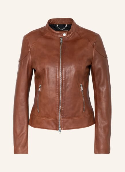BOSS Leather jacket SAFLIMA, Color: BROWN (Image 1)