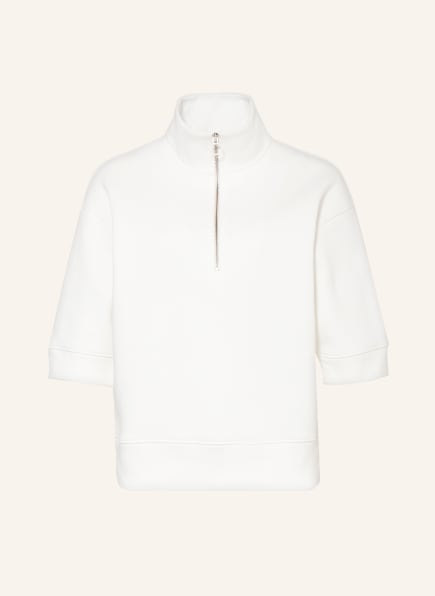 CLOSED Half-zip sweater in sweatshirt fabric with 3/4 sleeves, Color: WHITE (Image 1)