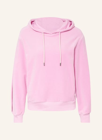 MARC CAIN Velour hoodie with decorative gems, Color: 257 orchid pink (Image 1)