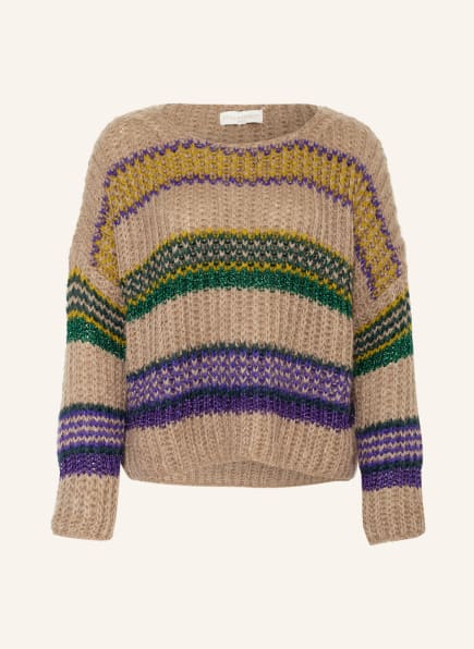 STELLA FOREST Oversized sweater ROSALIE with glitter thread, Color: BEIGE/ PURPLE/ GREEN (Image 1)