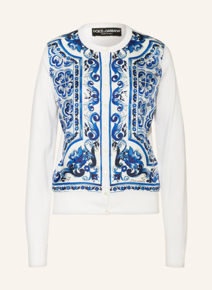 Damen Bekleidung Pullover und Strickwaren Strickjacken Dolce & Gabbana Seide Bedruckter Cardigan aus Seide in Blau 