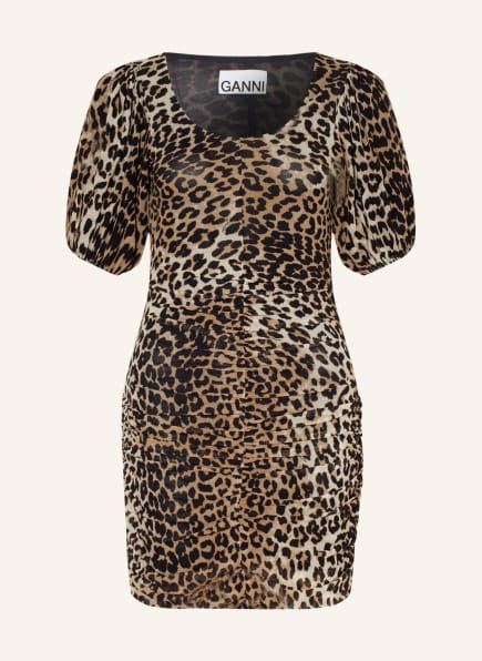 GANNI Dress in dark brown/ beige/ ecru 
