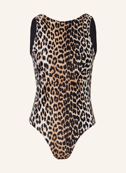 GANNI High-neck swimsuit , Color: BLACK/ DARK YELLOW/ CAMEL (Image 1)