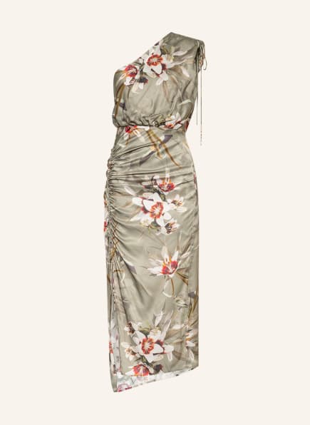 ALL SAINTS One-Shoulder-Kleid LAURA DORADA mit Seide, Farbe: OLIV/ ROT/ ECRU (Bild 1)