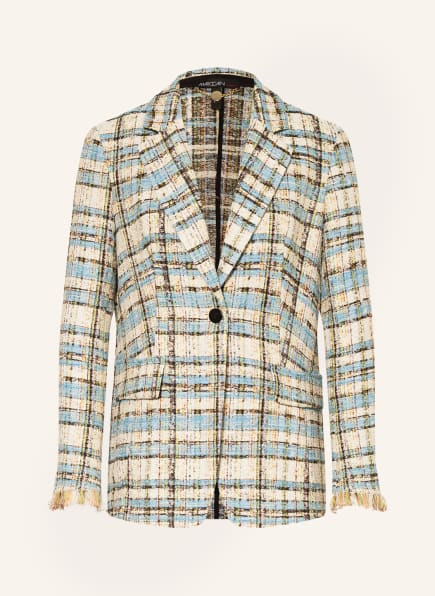 MARC CAIN Tweed-Blazer mit Fransen, Farbe: 333 blue topaz (Bild 1)