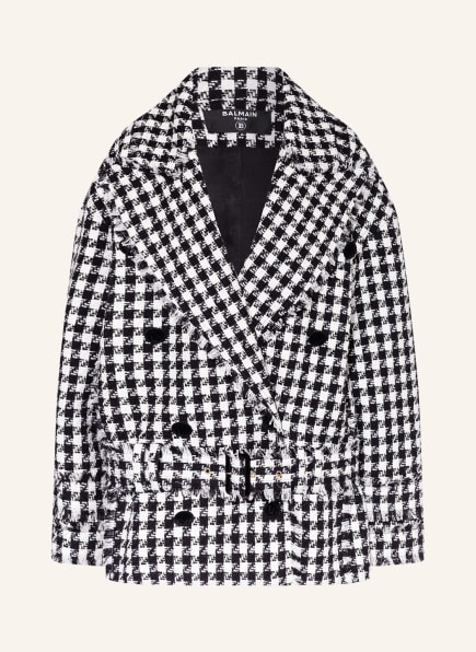 BALMAIN Pea coat with linen, Color: BLACK/ WHITE (Image 1)