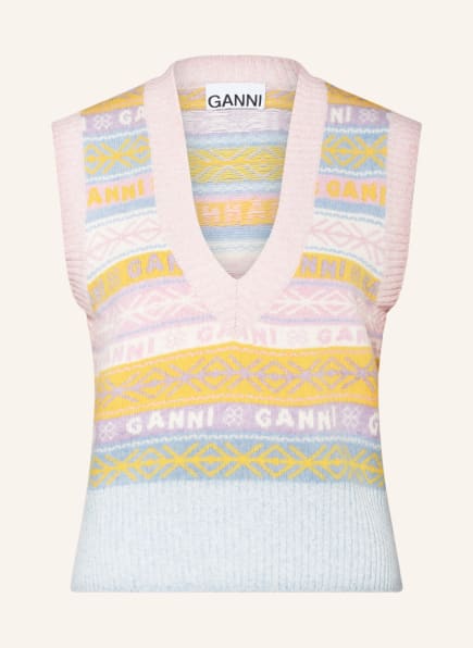 GANNI Sweater vest in pink/ light blue 