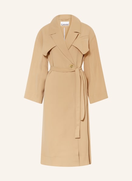GANNI Trench coat with 3/4 sleeves, Color: LIGHT BROWN (Image 1)