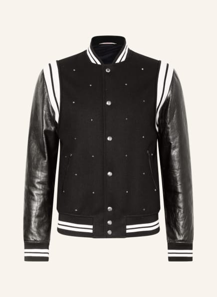 VALENTINO Bomber jacket in mixed materials with rivets, Color: BLACK/ WHITE (Image 1)