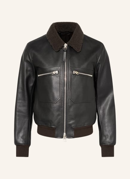 TOM FORD Leather bomber jacket with real fur, Color: BLACK (Image 1)
