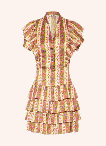 SANDRO Kleid mit Volants, Farbe: OLIV/ DUNKELORANGE/ CREME (Bild 1)
