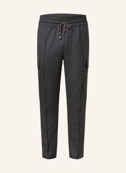 DORIANI Cargo pants extra slim fit made of flannel, Color: DARK GRAY (Image 1)