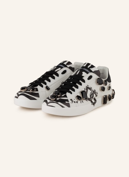 DOLCE & GABBANA Sneakers PORTOFINO with decorative gems, Color: WHITE/ BLACK (Image 1)