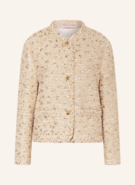VALENTINO Boxy jacket with decorative gems and glitter thread, Color: ECRU/ GOLD (Image 1)