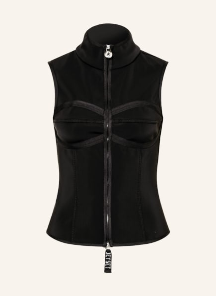 women's black leather vests