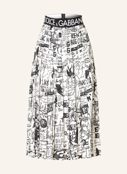 DOLCE & GABBANA Pleated skirt made of silk, Color: WHITE/ BLACK (Image 1)