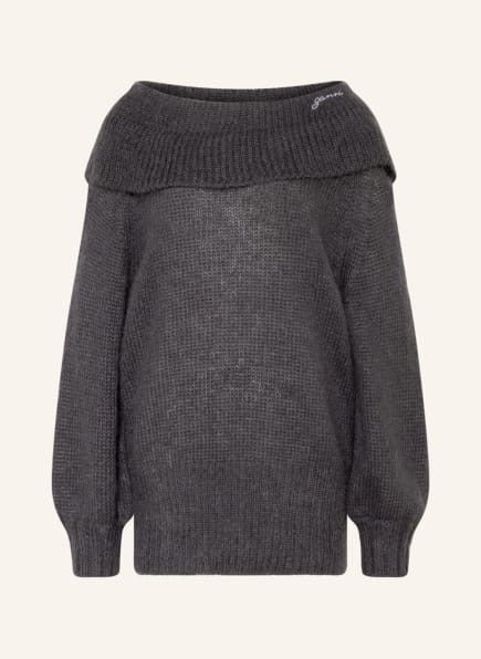 GANNI Off-shoulder sweater with mohair , Color: DARK GRAY (Image 1)