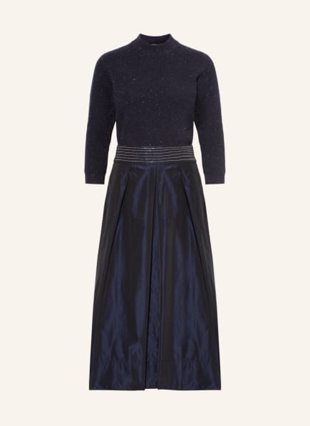 PESERICO Dress in mixed materials with decorative gems, Color: DARK BLUE (Image 1)