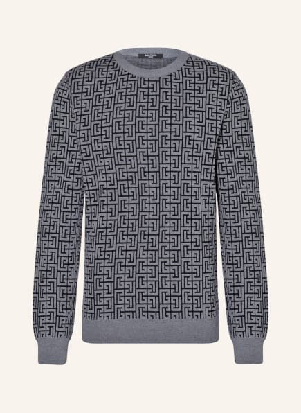 BALMAIN Sweater with merino wool and linen, Color: BLACK/ GRAY (Image 1)