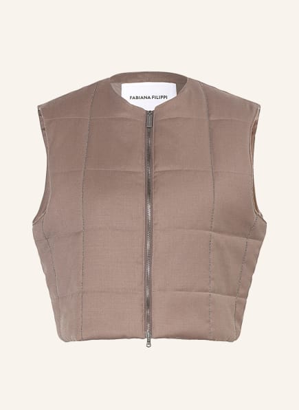 FABIANA FILIPPI Quilted vest made of merino wool with decorative gems, Color: TAUPE (Image 1)