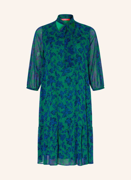 MARINA RINALDI SPORT Tie collar dress with 3/4 sleeves and decorative gems, Color: GREEN/ BLUE/ BLACK (Image 1)