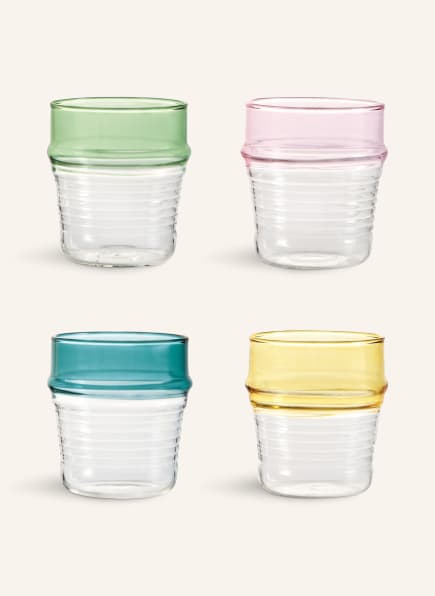 &k amsterdam Set of 4 drinking glasses ASILAH, Color: GREEN/ BLUE/ LIGHT PINK (Image 1)