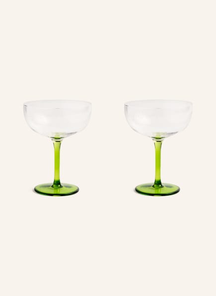 &k amsterdam Set of 2 champagne glasses CHAMPAGNE FLORAL, Color: WHITE/ GREEN (Image 1)