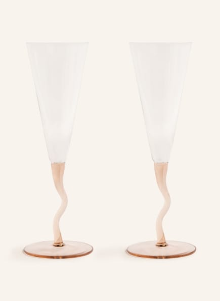&k amsterdam Set of 2 champagne glasses FLUTE CURLY , Color: WHITE/ LIGHT ORANGE (Image 1)