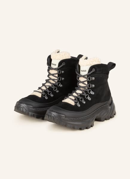 HUGO Lace-up boots JACE with faux fur, Color: BLACK (Image 1)