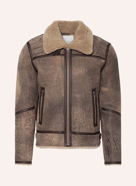 goosecraft Leather jacket LAMMY with real fur, Color: TAUPE (Image 1)