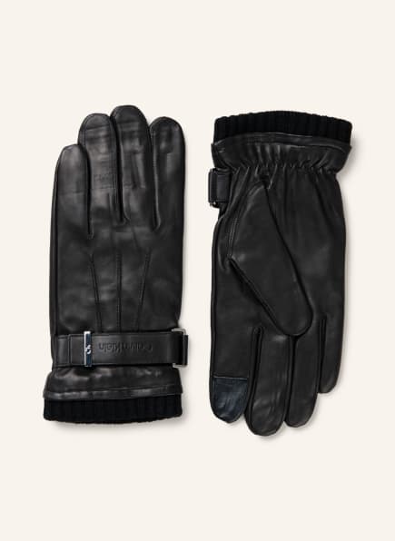 Calvin Klein Leather gloves with touch screen function, Color: BLACK (Image 1)