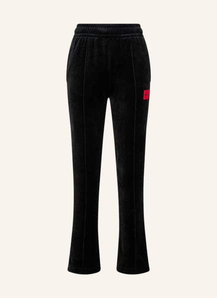 HUGO Lounge pants VELVET in velour, Color: BLACK (Image 1)
