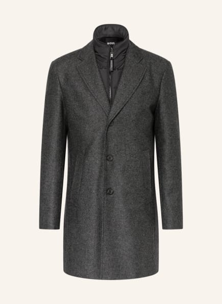 BOSS Wool coat HYDE in mixed materials with detachable trim, Color: DARK GRAY (Image 1)