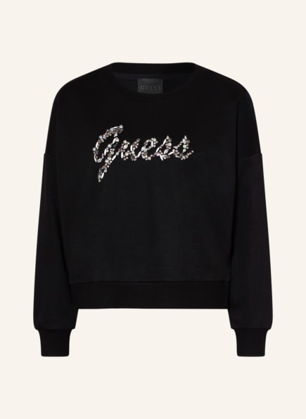 GUESS Sweatshirt MANILA with decorative gems , Color: BLACK/ WHITE/ SILVER (Image 1)
