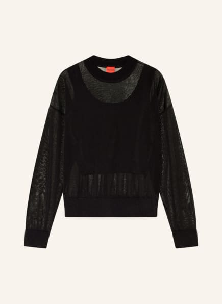 HUGO Long sleeve shirt SAJIMY in mesh, Color: BLACK (Image 1)