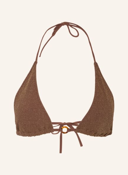 LOVE Stories Triangle bikini top JOLLY with glitter thread, Color: BROWN/ GOLD (Image 1)