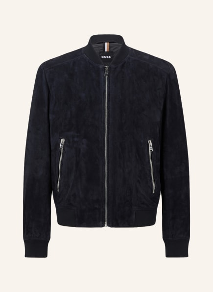 BOSS Leather bomber jacket MALBANO in dark blue | Breuninger