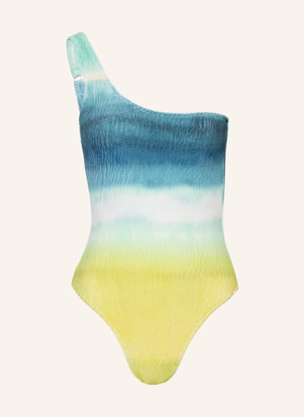 watercult One-Shoulder-Badeanzuge OMBRÉ FLOW, Farbe: PETROL/ ECRU/ DUNKELGELB (Bild 1)