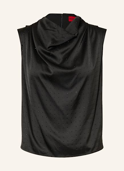 HUGO CASMINI satin top with decorative gems