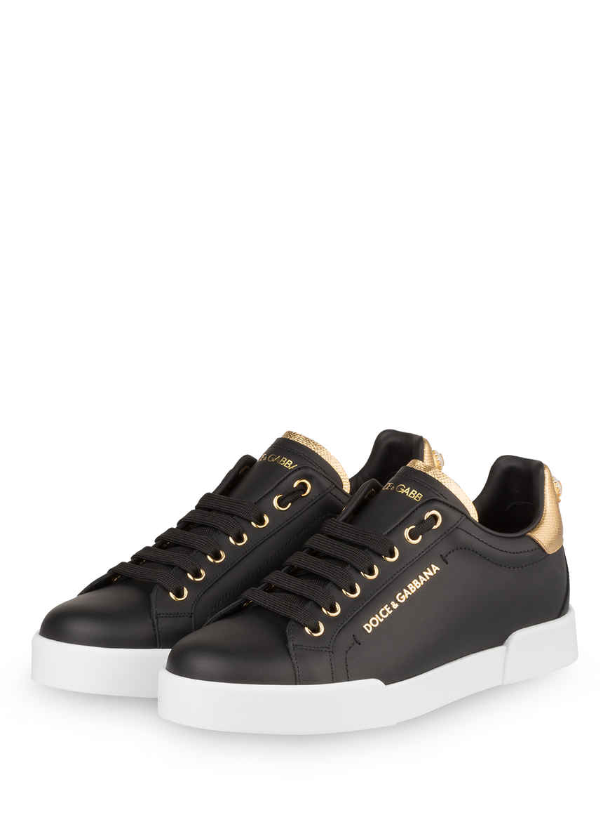 dolce and gabbana black and gold sneakers