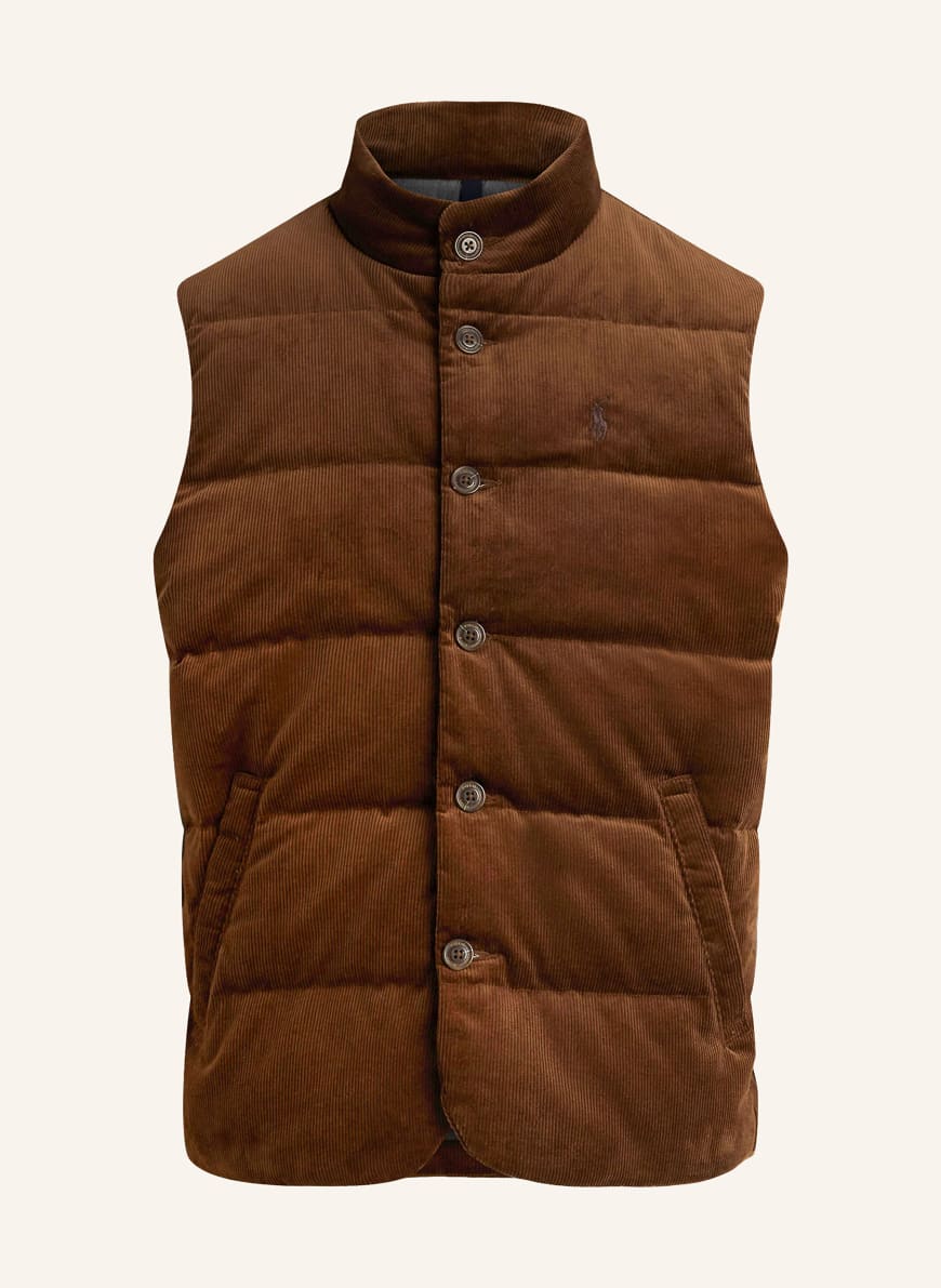 POLO RALPH LAUREN Down vest made of corduroy in dark brown