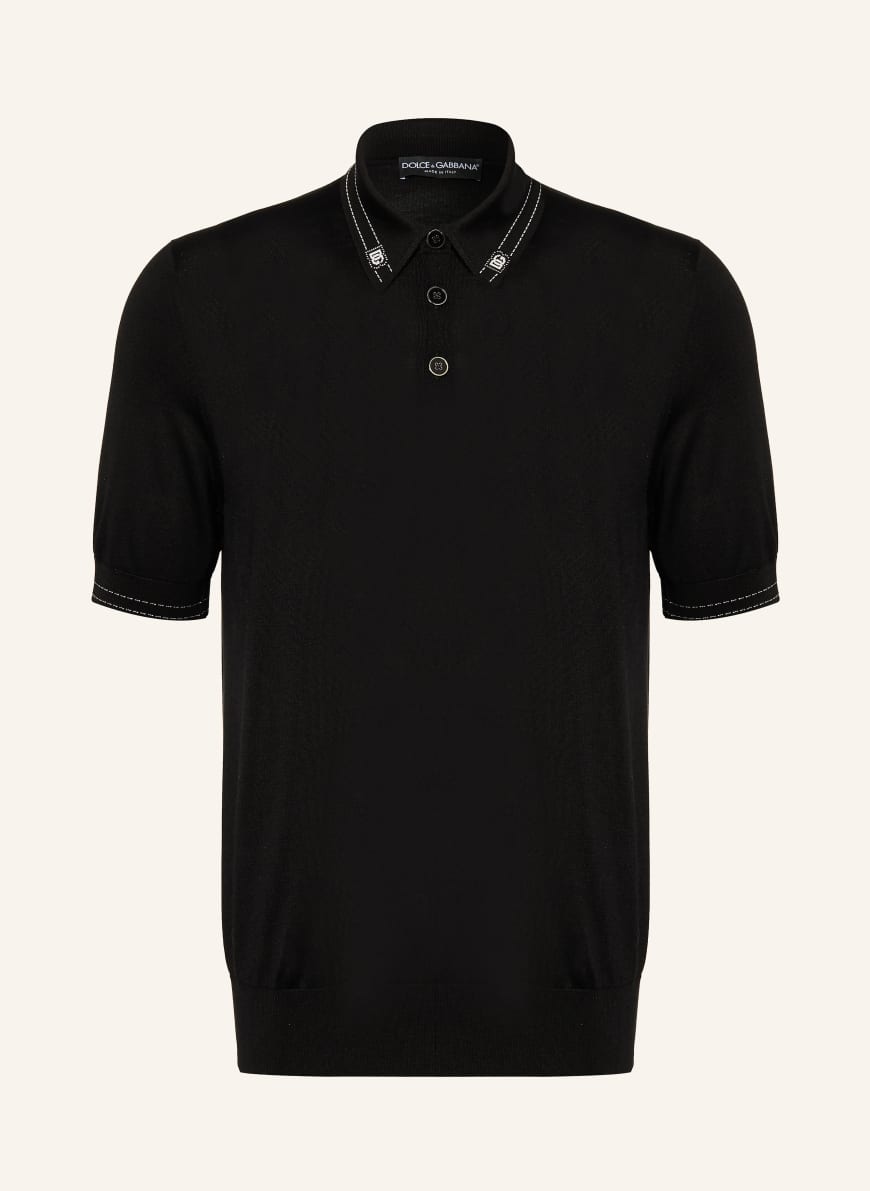 DOLCE & GABBANA Knitted silk polo shirt in black