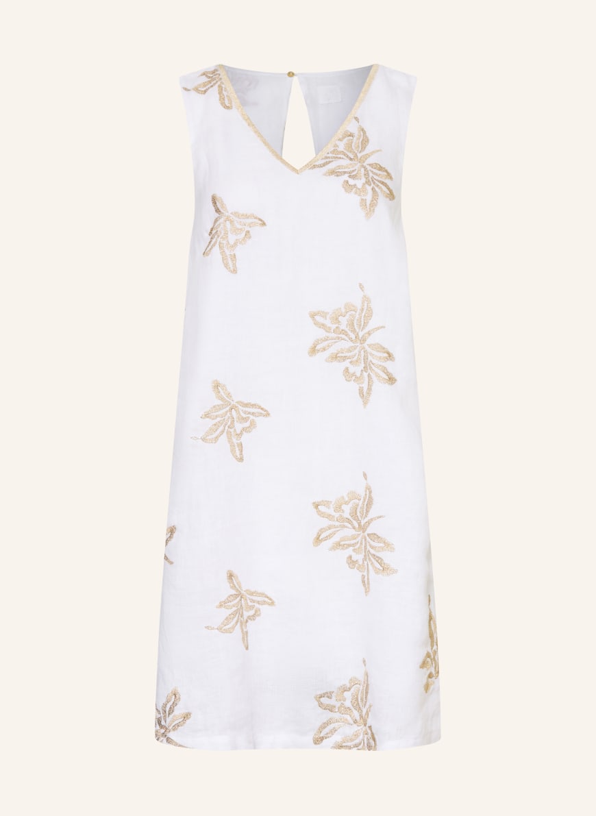 120%lino Linen beach dress with glitter thread in white / gold