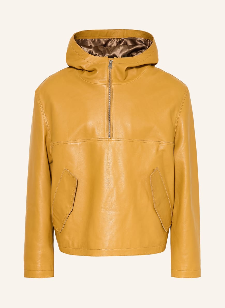 AMI PARIS Leather slip-on jacket in dark yellow