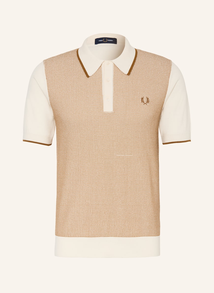 FRED PERRY knitted polo shirt in light brown / ecru