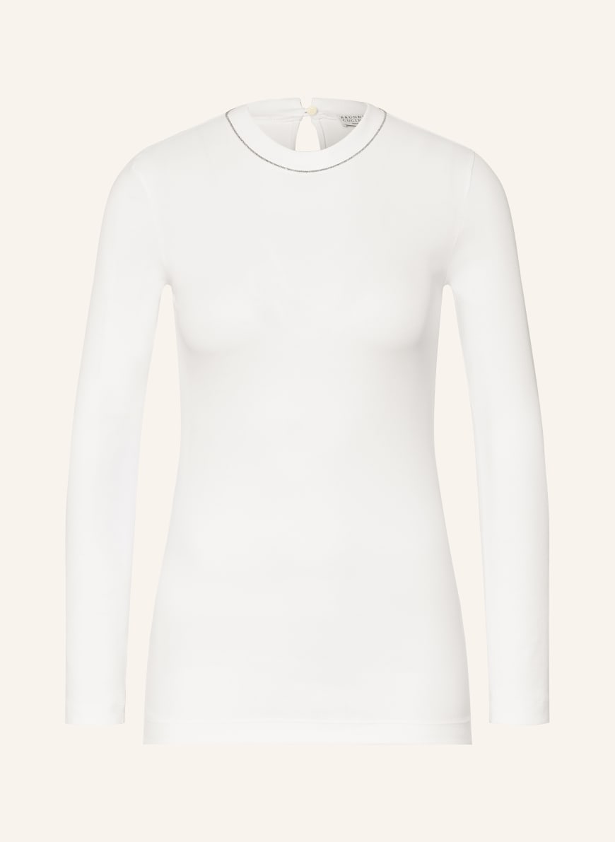 BRUNELLO CUCINELLI 長袖カットソー ビーズ装飾 ホワイト　XS BRUNELLO CUCINELLI Long sleeve shirt with decorative beads in white