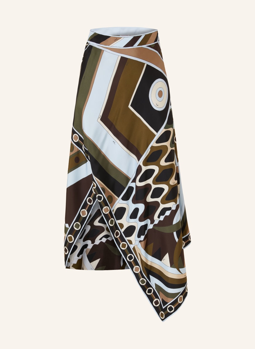 PUCCI silk skirt in khaki / dark brown / light blue